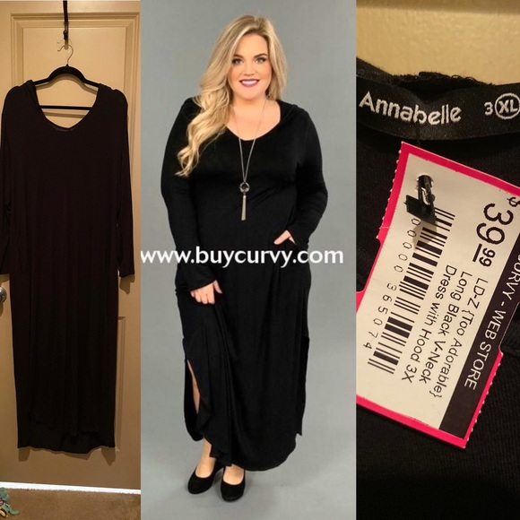 Curvy Boutique Dresses & Skirts - LONG BLACK V-NECK MAXI DRESS WITH HOOD